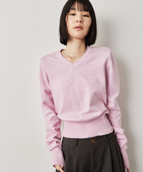 HANNE ニット セーター パワーショルダーVネックニット レディース