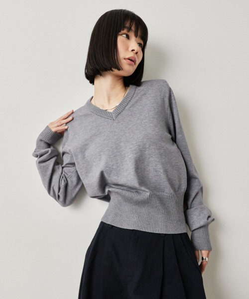 HANNE ニット セーター パワーショルダーVネックニット レディース