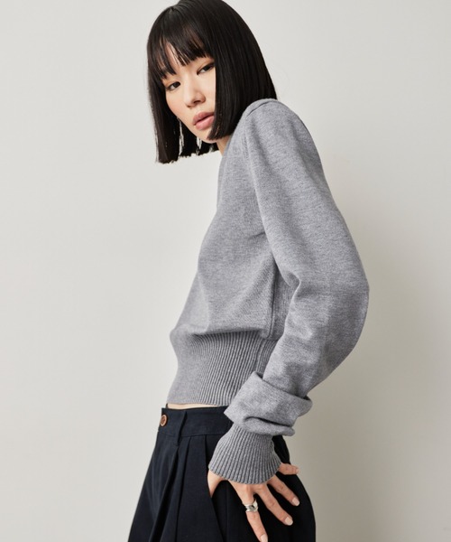 HANNE ニット セーター パワーショルダーVネックニット レディース