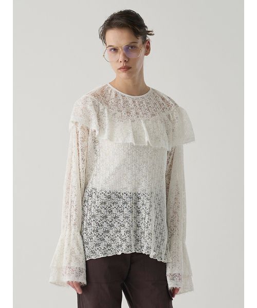 シャツ+ブラウス(長袖+七分) CFT. sheer tops/high waist straight PT CFT. sheer tops/high waist straight PTの通販 by M'sshop ｜ラクマ