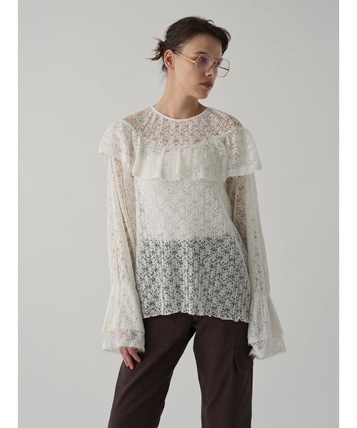 Henon. ブラウス シャツ SHEER PLEATS TOPS レディース : ZOZOTOWN