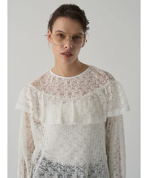 Henon. ブラウス シャツ SHEER PLEATS TOPS レディース : ZOZOTOWN