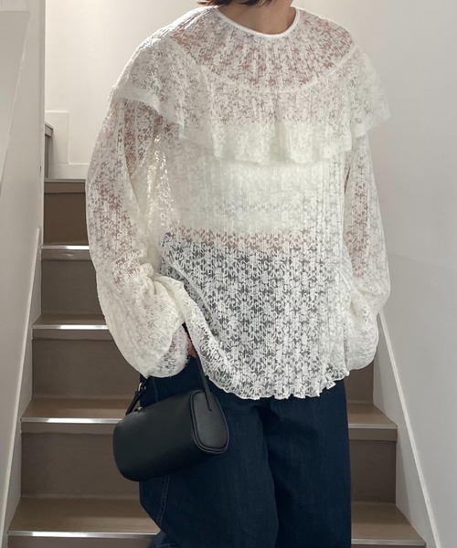 シャツ+ブラウス(半袖+袖なし) ivory sheer pleats blouse Henon. ブラウス シャツ SHEER PLEATS TOPS レディース : ZOZOTOWN