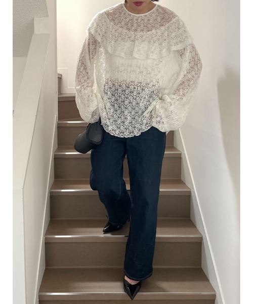 Henon. ブラウス シャツ SHEER PLEATS TOPS レディース : ZOZOTOWN
