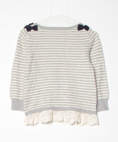 「Bon mercerie」 ボーダー柄7分袖ニット 38 グレー レディース_画像2