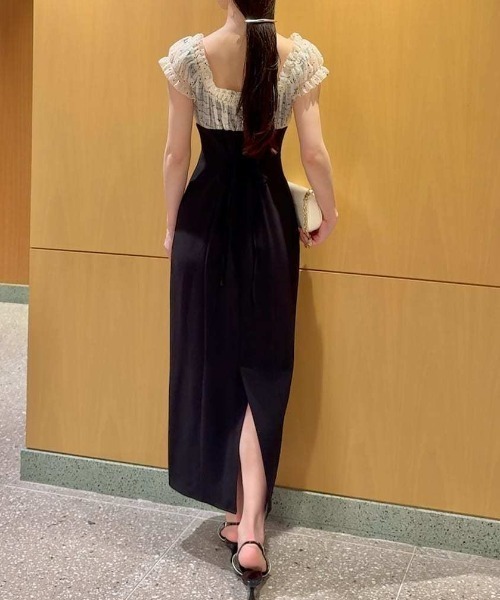 SNIDEL カシュクール ニット ドッキング ワンピース ロング 半袖 シア SNIDEL（スナイデル） ワンピース シアーギャザードッキングワンピース