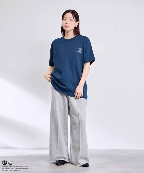 45R レーヨン天竺 ネイビー 青 Tシャツ コットン 綿 刺繍入り ゆったり 45R（フォーティファイブアール）| 度詰天竺の90845星Tシャツ