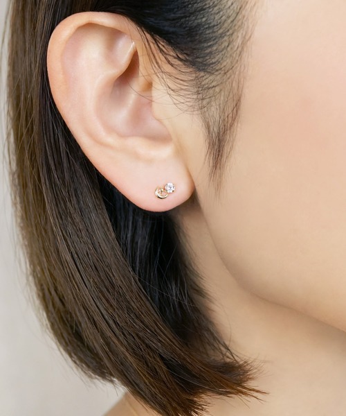 TAKE-UP（テイクアップ） ピアス K10 月＆星 ワンポイントピアス