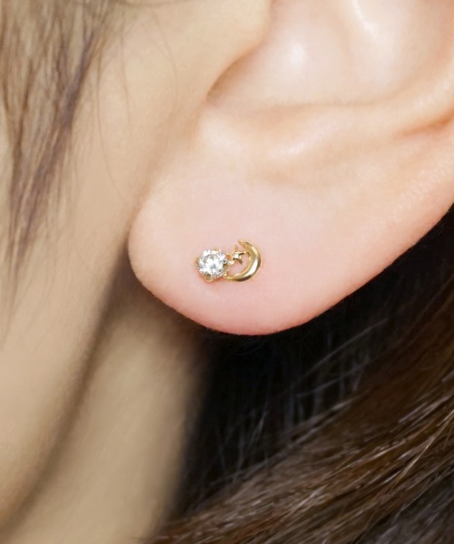 TAKE-UP（テイクアップ） ピアス K10 月＆星 ワンポイントピアス
