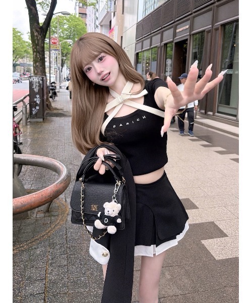 Darich ブラック キラキラミニプリーツスカート カットオフプリーツミニスカート – Darich
