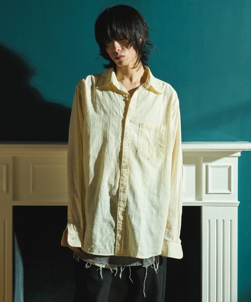 [即完品] タグ付きCamphor wood シアーチェックシャツオフホワイトS Camphor wood シャツ SHEER CHECK L/S SHIRTS / シアチェックロング