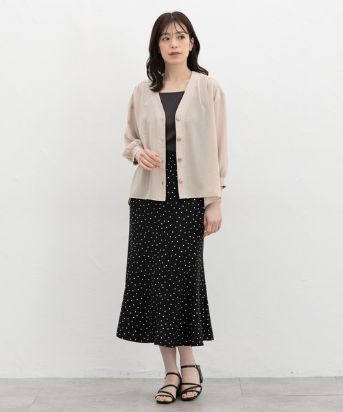 【定価8.5万】マイラン パガニーニ サイドボタンブラウス リネン100 リボン Honeys（ハニーズ） ブラウス シャツ 8分袖シャツカーディガン