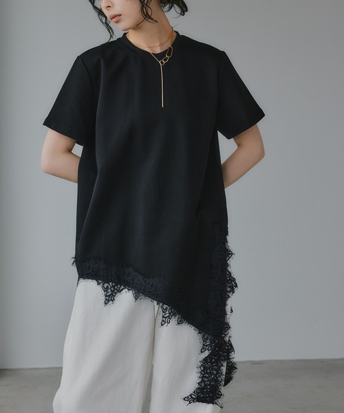 210nouve（トゥージュヌーヴ） tシャツ 半袖 裾 レース ドッキング