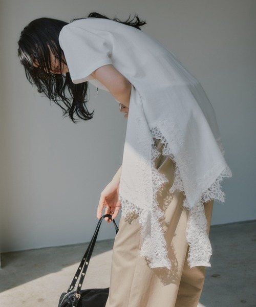 210nouve（トゥージュヌーヴ） uvカット tシャツ 裾 レース ドッキング