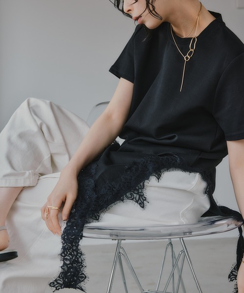 210nouve（トゥージュヌーヴ） tシャツ 半袖 裾 レース ドッキング