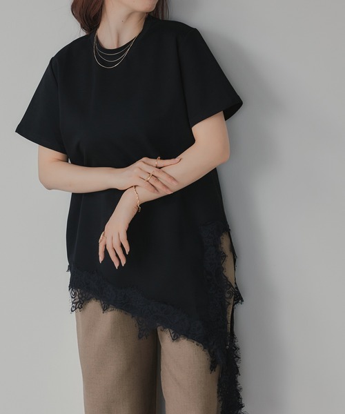 210nouve（トゥージュヌーヴ） tシャツ 半袖 裾 レース ドッキング