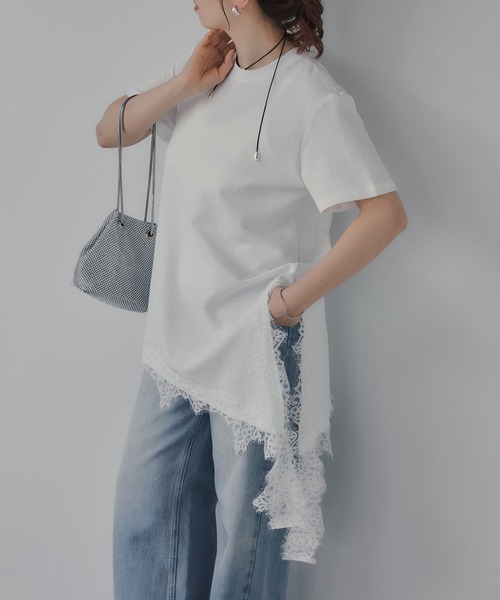 210nouve（トゥージュヌーヴ） tシャツ 半袖 裾 レース ドッキング