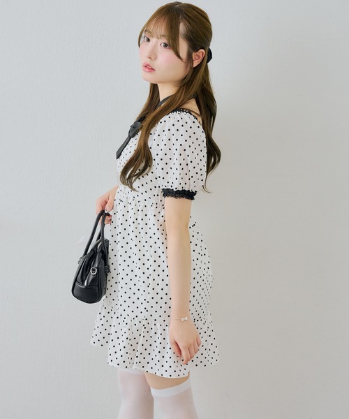 NICE CLAUP 半袖 ミニワンピ ドット 値下げ中 continuer de NICE CLAUP ワンピース 半袖 ときめきを詰め込んだ、主役
