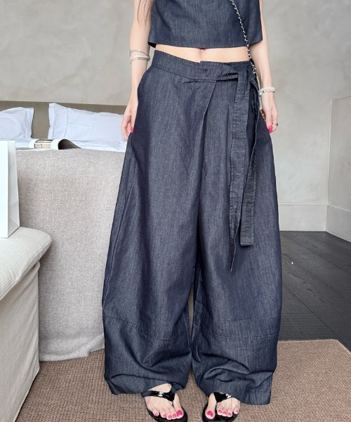 FAVORITO セットアップ デニムノースリーブトップスワイドパンツ