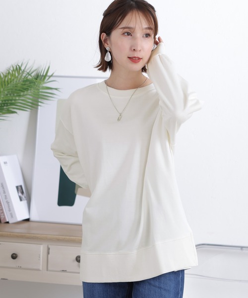 ElegChic トレーナー スウェット ミニ裏毛サイドスリットトレーナー