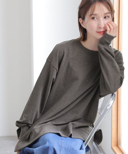 トレーナー スウェット ミニ裏毛サイドスリットトレーナー レディース