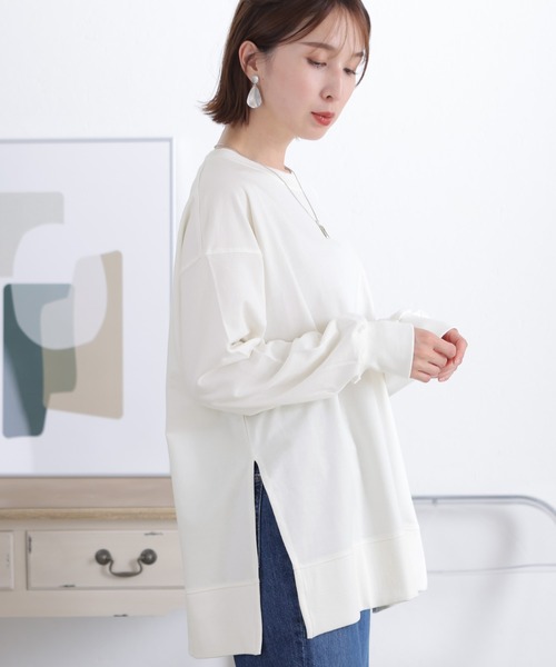 ElegChic トレーナー スウェット ミニ裏毛サイドスリットトレーナー