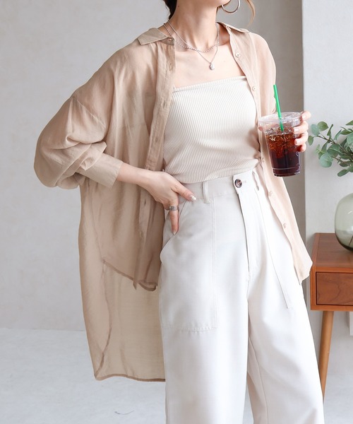 極美品✨ガリャルダガリャンテ 26SS シアーシャツ 完売品 ベージュ F Social GIRL（ソーシャルガール） ブラウス シャツ 2WAYオープン