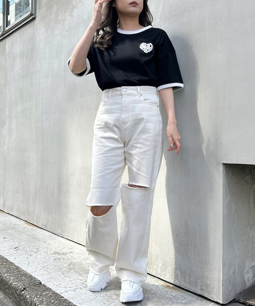 INGNI tシャツ Tシャツ BACKハートロゴリンガーTシャツ