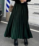 スカート ベロア プリーツ ロング フレア スカートの詳細画像2