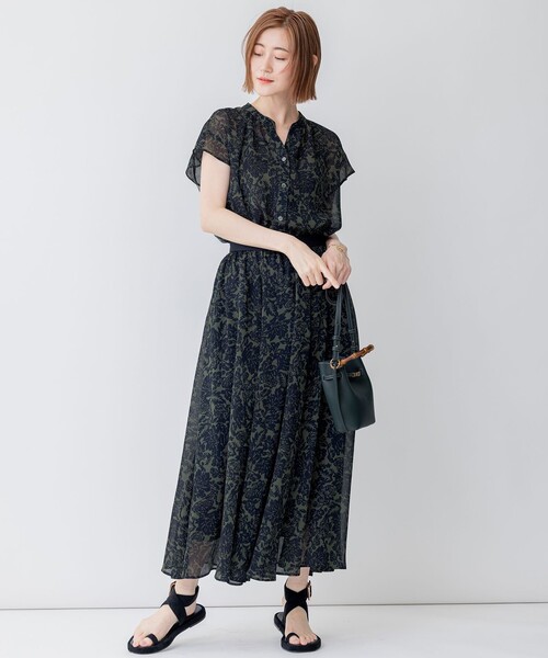AT1823 23区 ボタニカルプリントスカート ロング丈 透け感 フレア M 23区 スカート 「洗える」ボタニカルプリント フレア : ZOZOTOWN