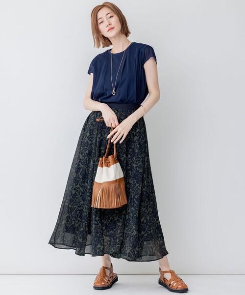 AT1823 23区 ボタニカルプリントスカート ロング丈 透け感 フレア M 23区 スカート 「洗える」ボタニカルプリント フレア : ZOZOTOWN