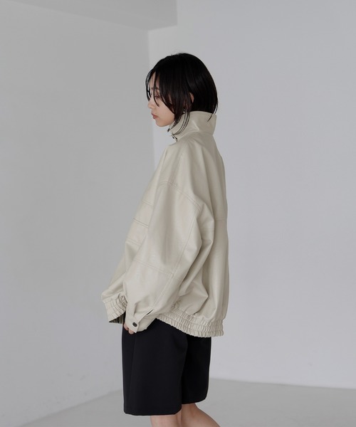 hellam ブルゾン アウター フェイクレザー スタンドブルゾン