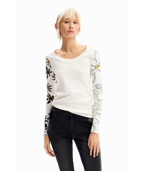 Desigual（デシグアル） tシャツ 花柄 リブ編みTシャツ レディース