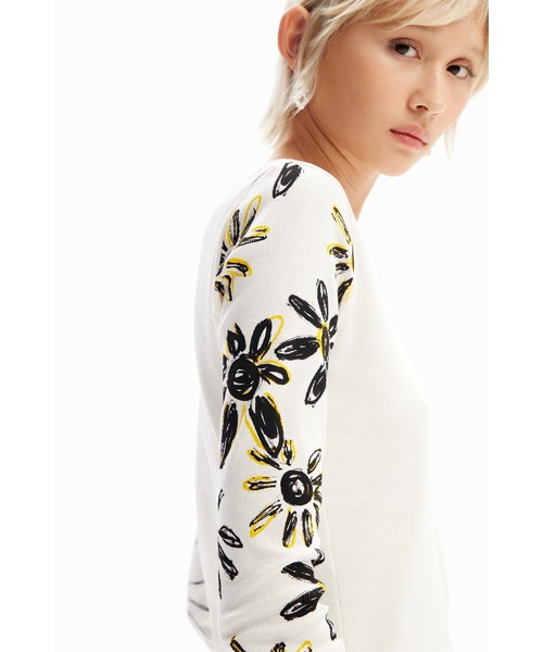 Desigual（デシグアル） tシャツ 花柄 リブ編みTシャツ レディース