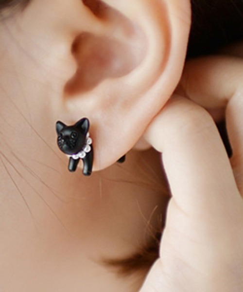 COO+i（クーイ） アレルギー対応 ピアス 「片耳用」3D黒猫ピアス