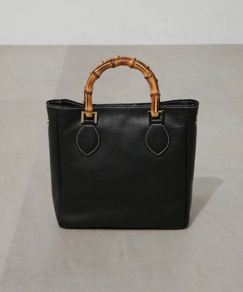 【美品】MARCO BIANCHINI 2way バンブー金具ムハンドバッグ　黒 美品】MARCO BIANCHINI 2way バンブー金具ムハンドバッグ 黒