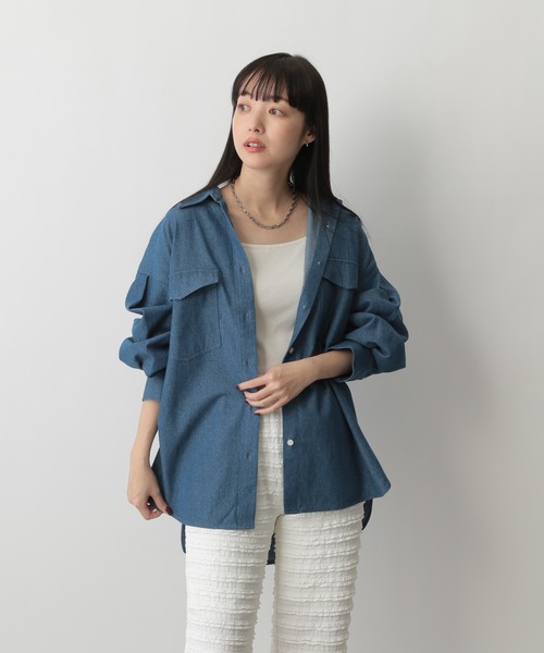 マルチサイズ ブラウス シャツ オーバーデニムシャツロングスリーブ レディース LOWRYS FARM マルチサイズ ブラウス シャツ オーバーデニム