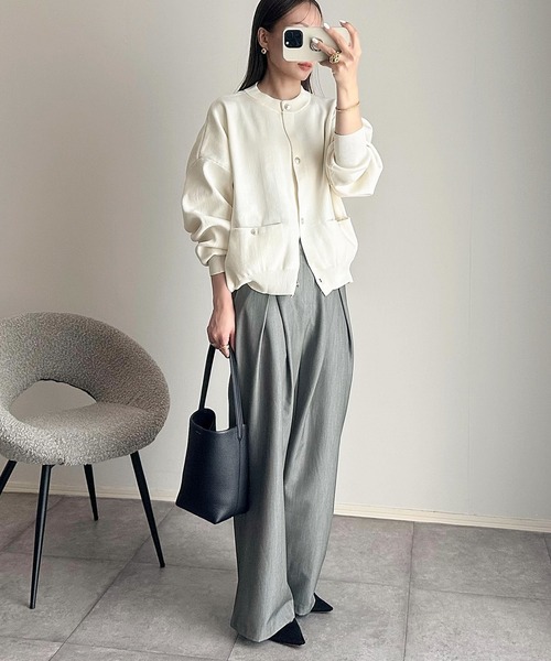 andme（アンドミー） カーディガン 無地/ボーダー金ボタンニット