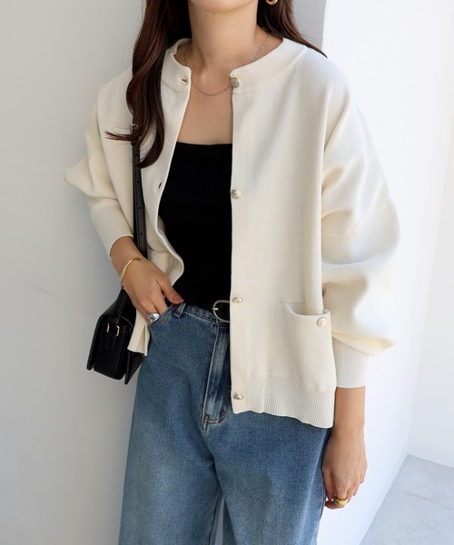 andme（アンドミー） カーディガン 無地/ボーダー金ボタンニット