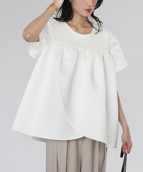 tシャツ 2WAY異素材ドッキングチューリップスリーブトップス「洗える」 レディース ELFRANK tシャツ 2WAY異素材ドッキングチューリップスリーブ