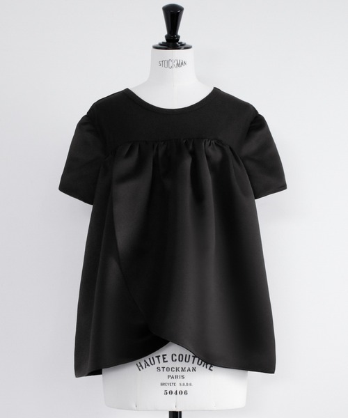 tシャツ 2WAY異素材ドッキングチューリップスリーブトップス「洗える」 レディース ELFRANK tシャツ 2WAY異素材ドッキングチューリップスリーブ
