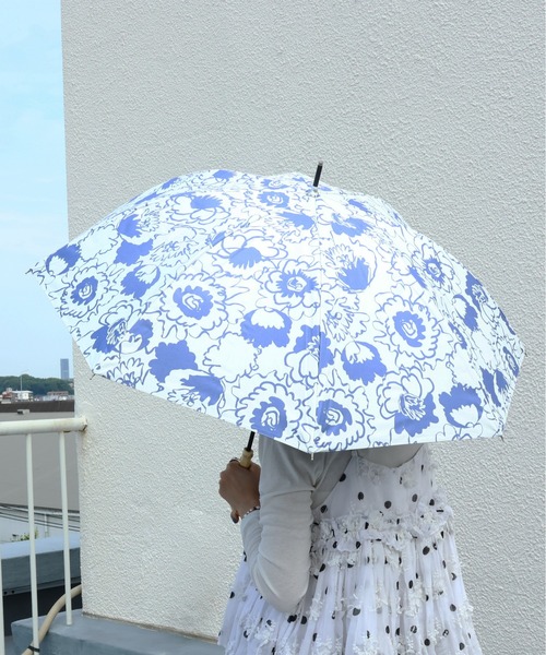 emesuelee 傘 遮光率99.9%以上 晴雨兼用 花柄バンブーハンドル