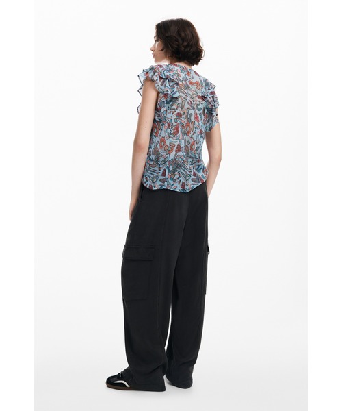 Desigual ブラウス シャツ VOLANTESMANGA フローラルカスケード