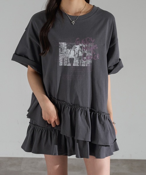 【THEAIRTOWN】裾フリル チュニック Ｔシャツ♥ セール】裾フリルチュニックTシャツ【ZOZOTOWN限定アイテム