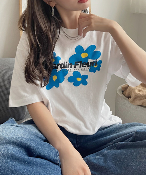 Ada. tシャツ 半袖 ぼかし フラワーモチーフ ロゴ プリントTシャツ