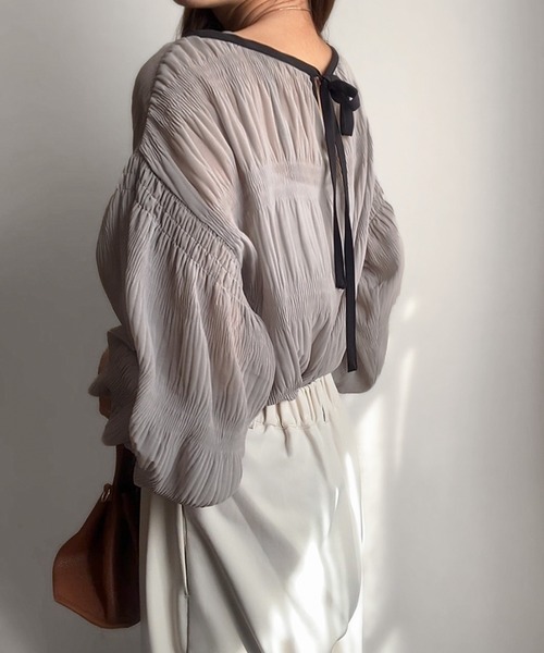 JUNOAH（ジュノア） ブラウス シャツ シャーリングキャンディー