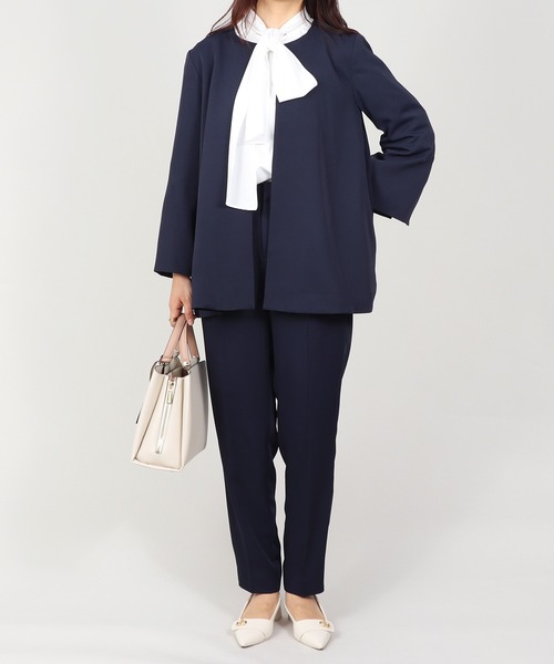 セットアップ ノーカラー フレアジャケット テーパードパンツ スーツ