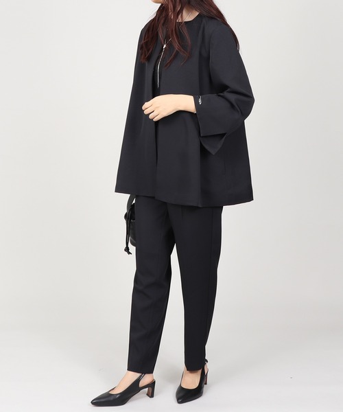 セットアップ ノーカラー フレアジャケット テーパードパンツ スーツ