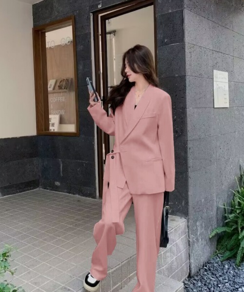 セットアップ ベルトデザインテーラードジャケット+パンツ 2点セット