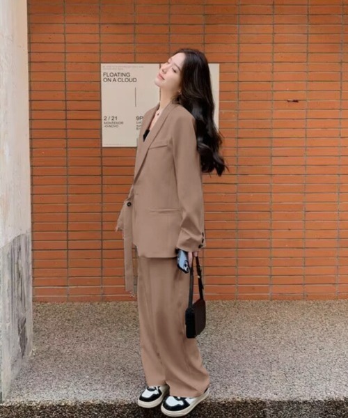 セットアップ ベルトデザインテーラードジャケット+パンツ 2点セット